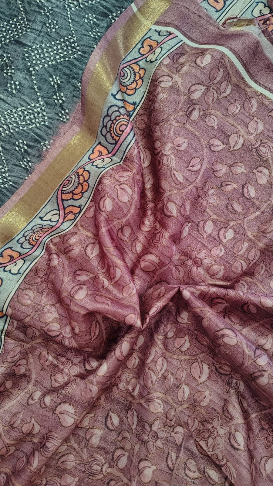 Grey Soft semi tussar kalamkari silk