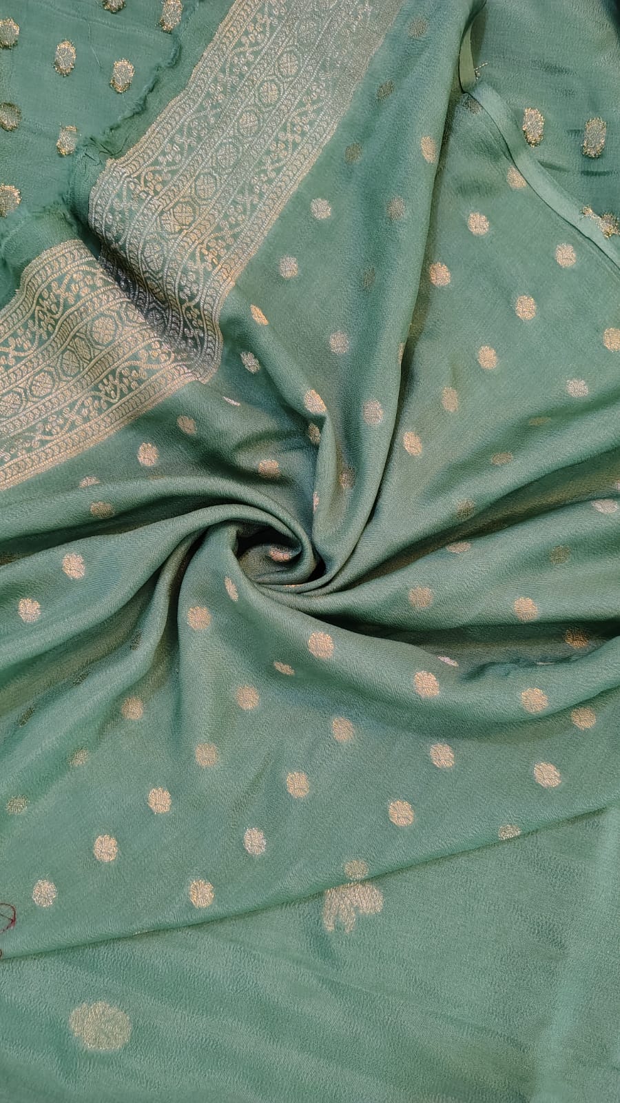 Green Semi Banarasi silk bird weave