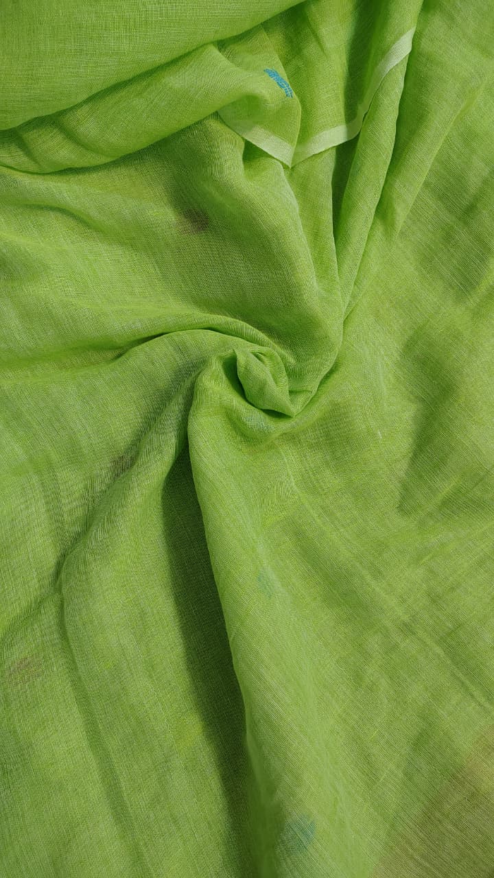 Lime Green Pure Linen tissue Paitani Saree