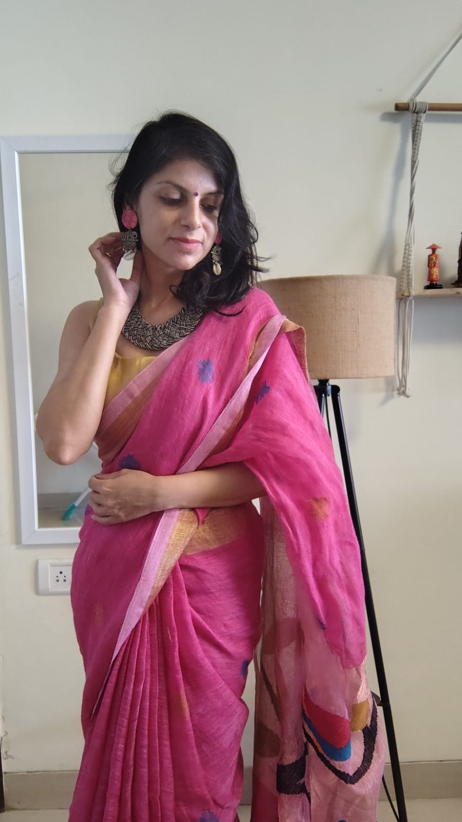 Pink Pure Linen tissue Paithani Saree