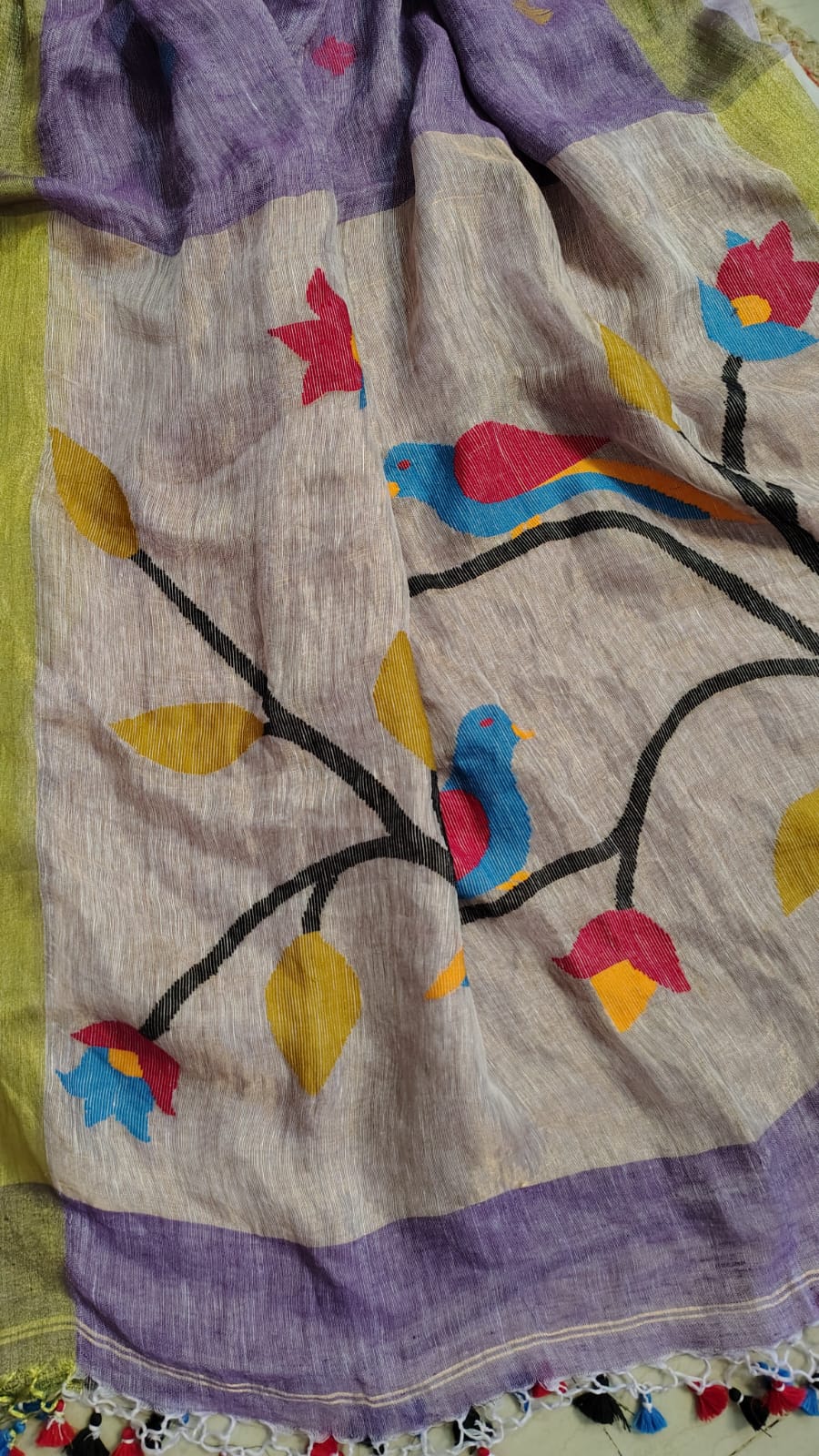 Lavender Pure Linen tissue Paithani Saree