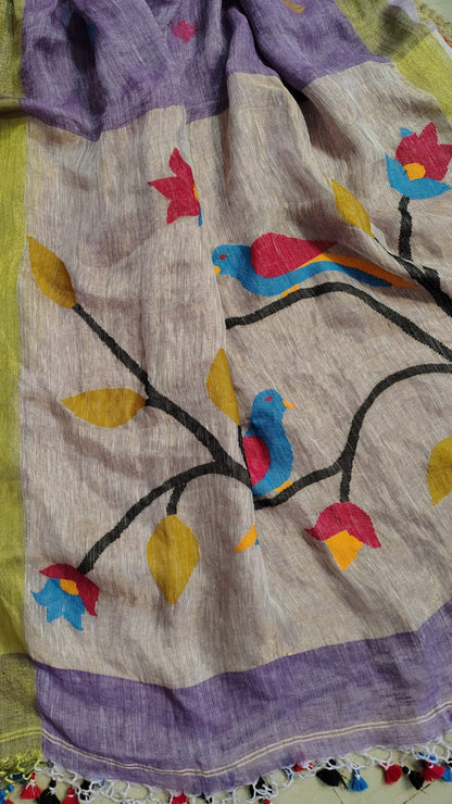 Lavender Pure Linen tissue Paithani Saree