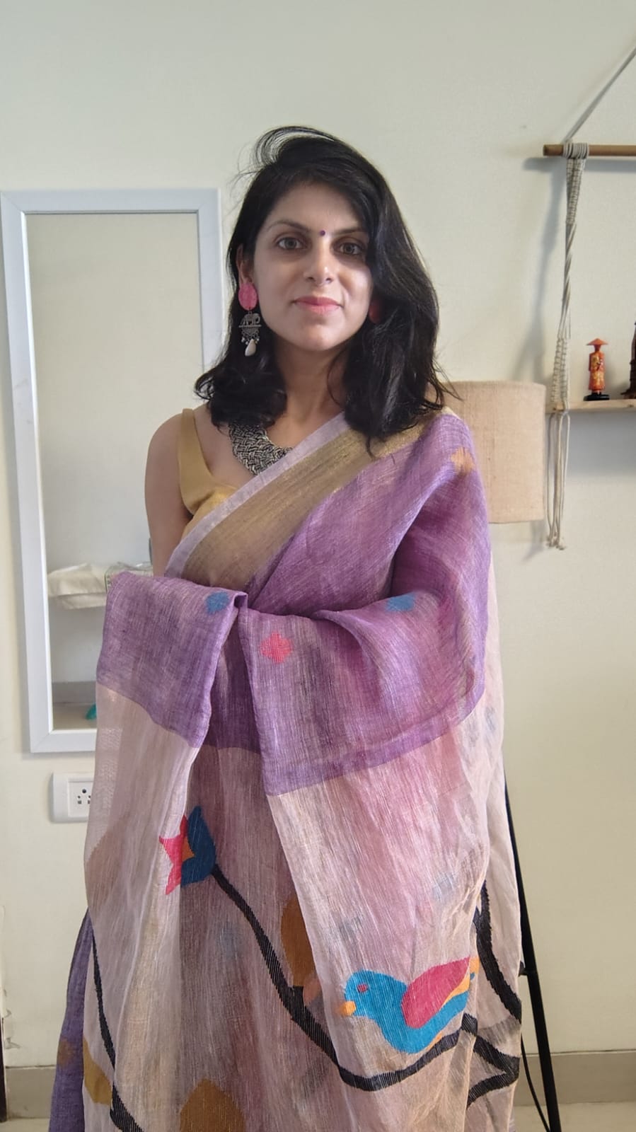 Lavender Pure Linen tissue Paithani Saree