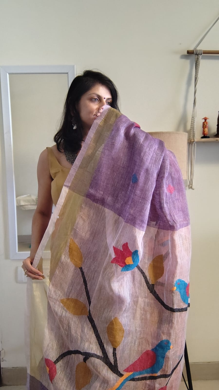 Lavender Pure Linen tissue Paithani Saree