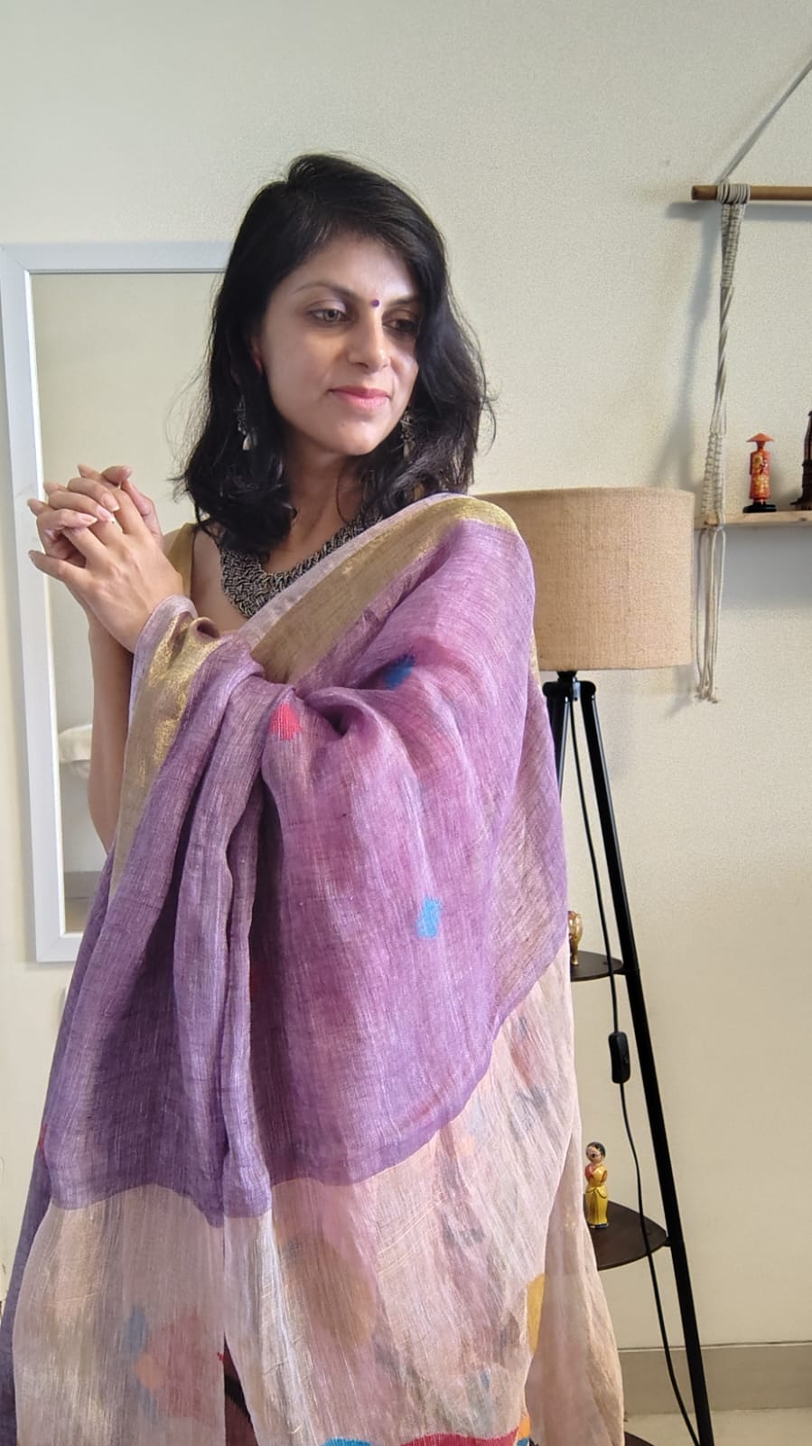 Lavender Pure Linen tissue Paithani Saree