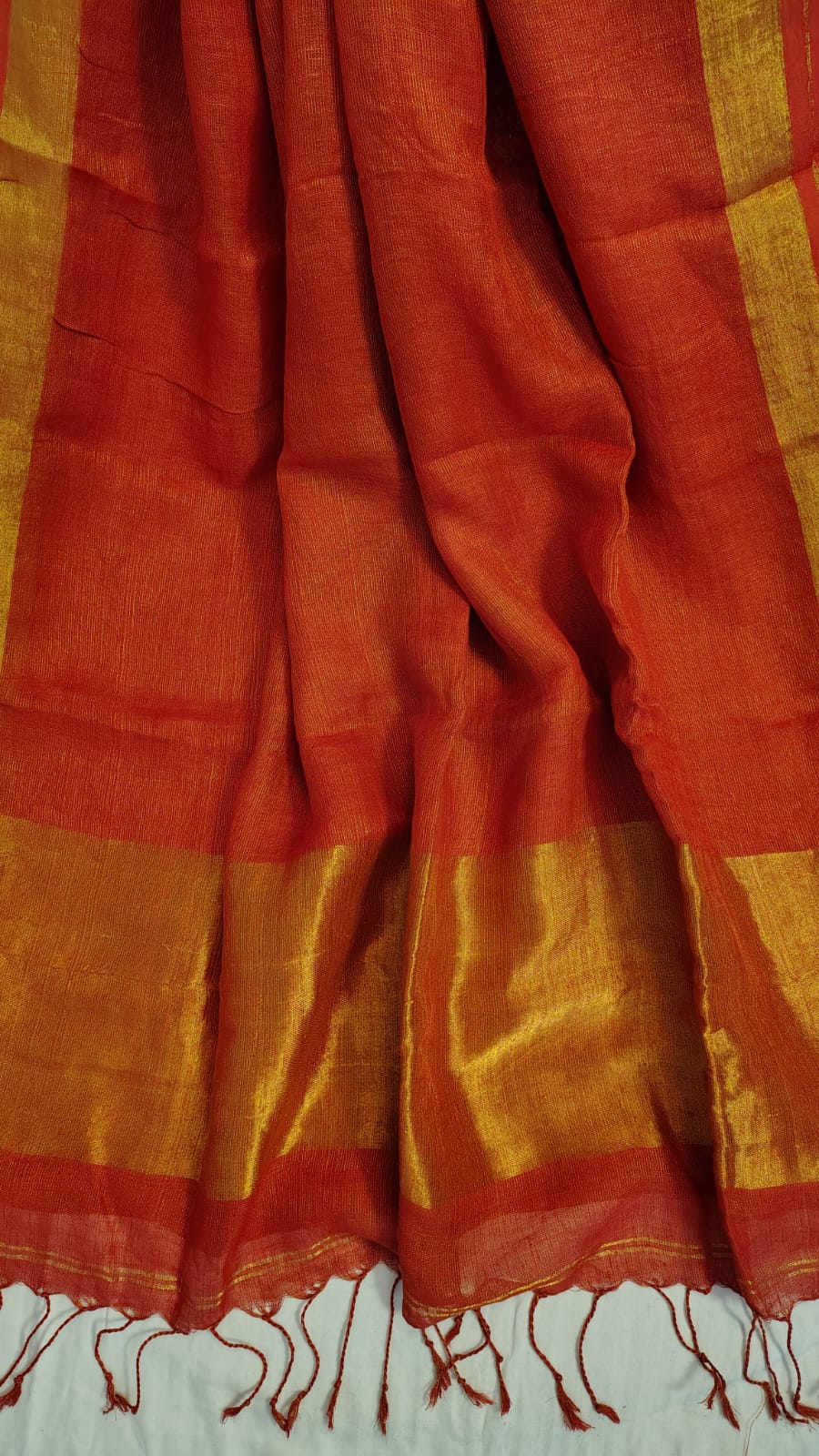 Rust Pure Linen Tissue saree