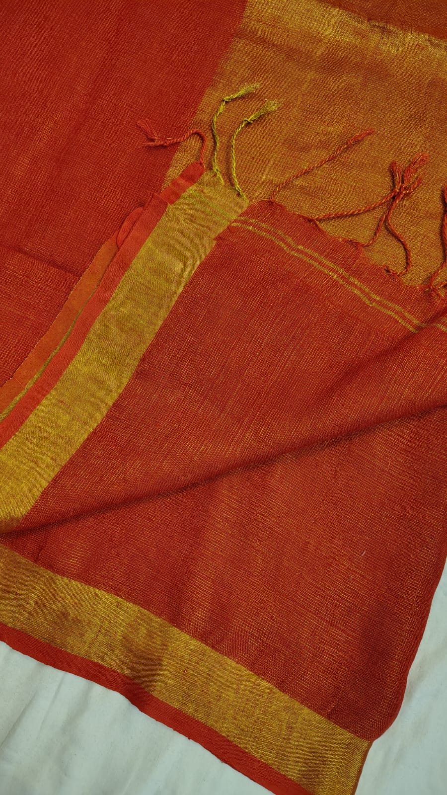 Rust Pure Linen Tissue saree