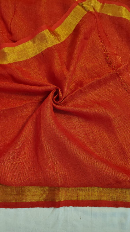 Rust Pure Linen Tissue saree
