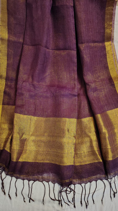 Wine Pure Linen Tissue Saree