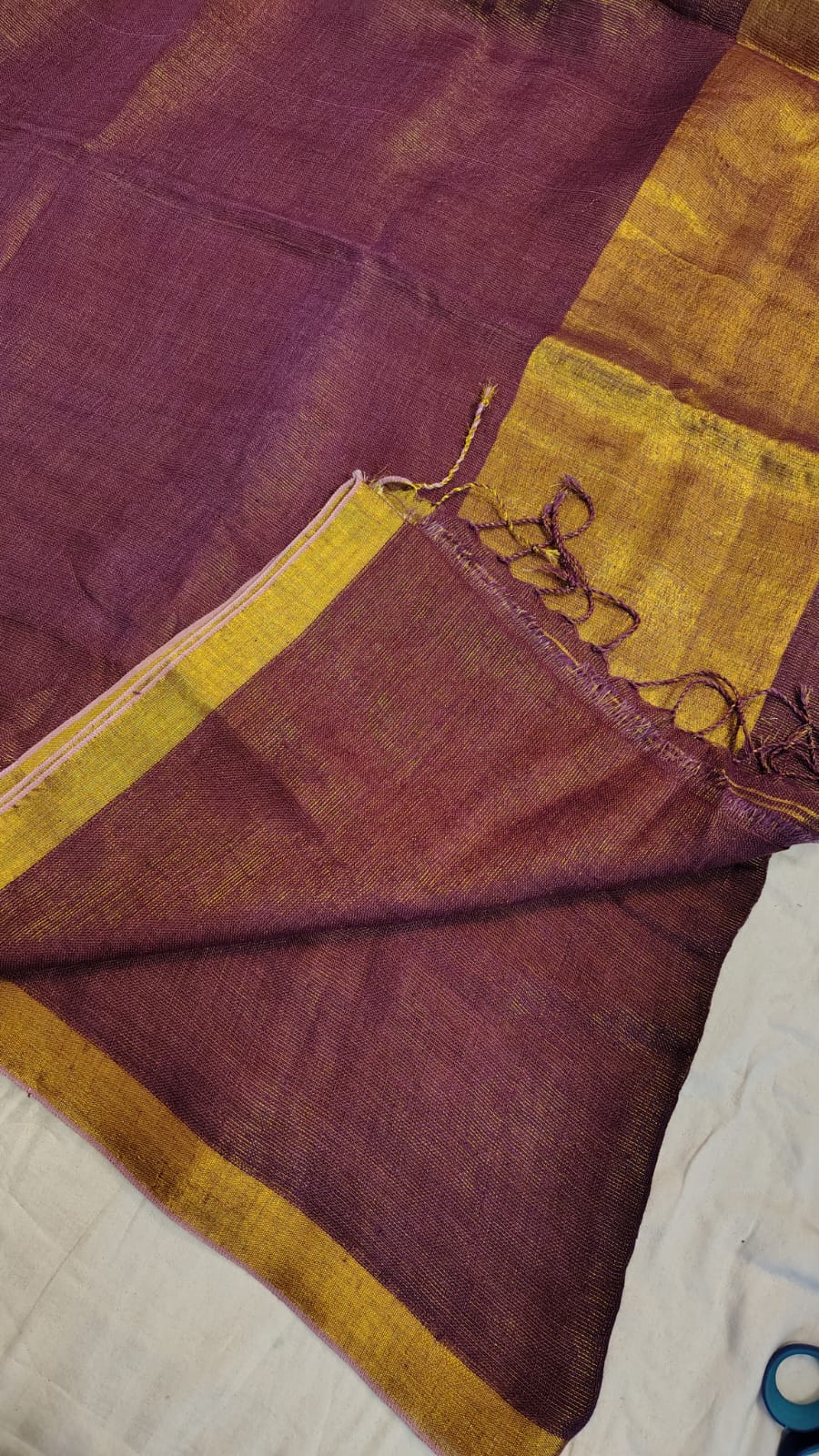 Wine Pure Linen Tissue Saree
