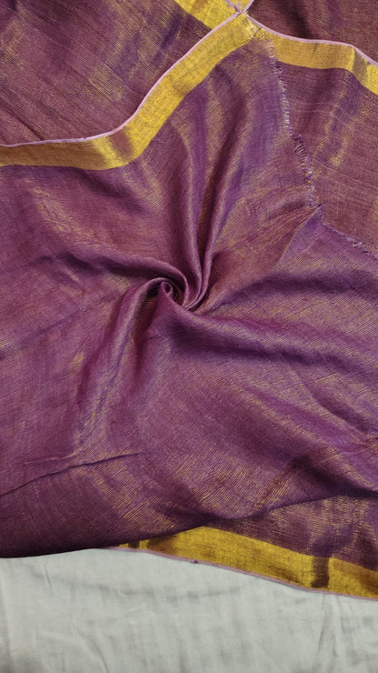 Wine Pure Linen Tissue Saree