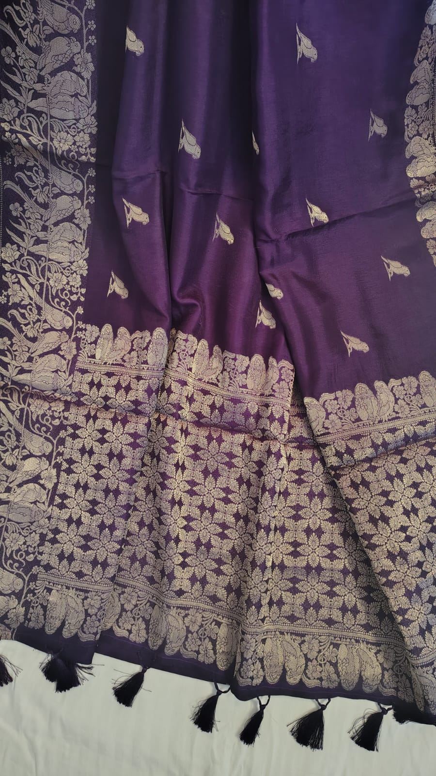 Wine Semi Banarasi silk | bird weave