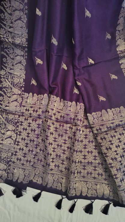 Wine Semi Banarasi silk | bird weave