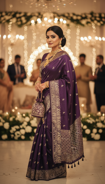 Wine Semi Banarasi silk | bird weave