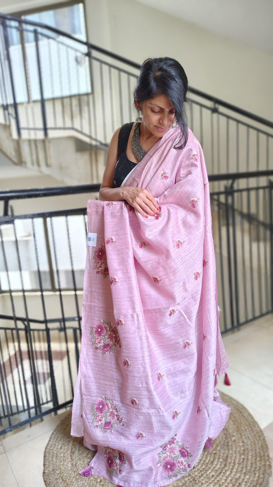 JUTE COTTON SAREE pink ,  FULL VIEW