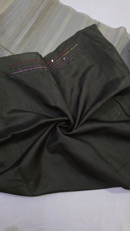 Ombre Green  hand embroidery tussar Silk Saree