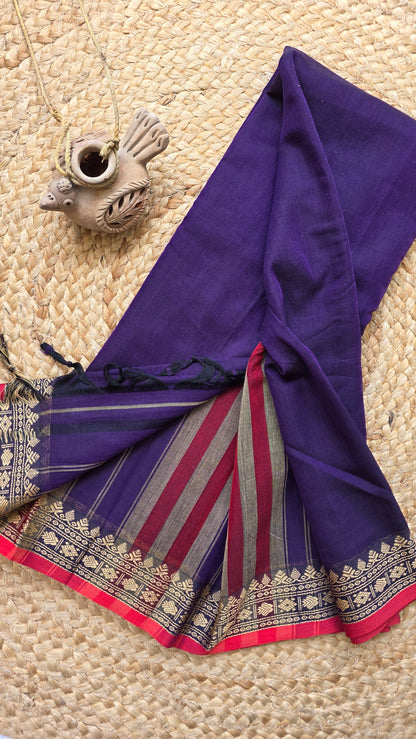 Two toned Carbon blue Pure Narayanpet cotton sari